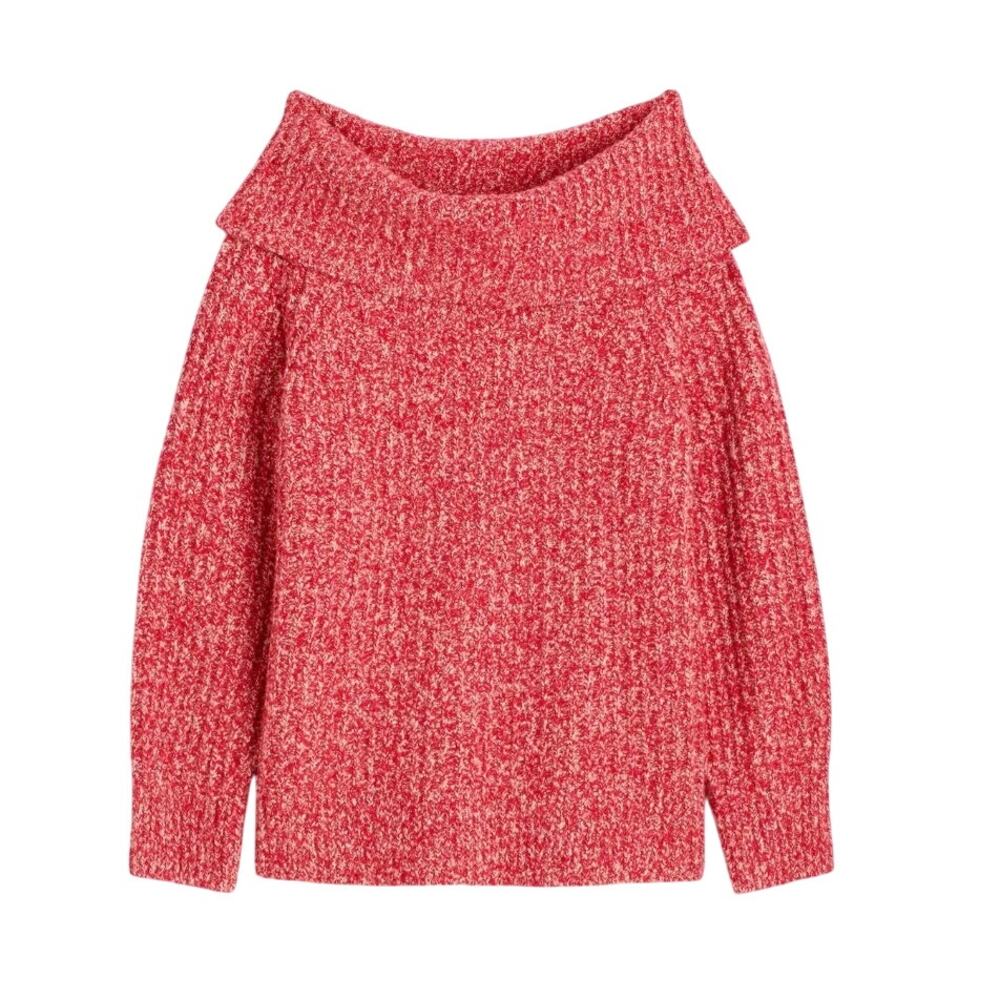 Madewell Women's XS Sweater Off Shoulder Chunky Knit Cotton Blend Pink Red